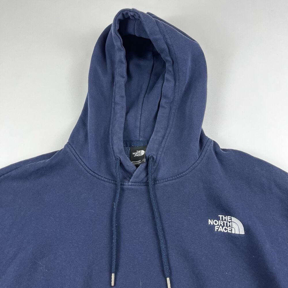 The North Face Mens Hoodie Medium Gray Blue Logo Pullover Pocket Sweatshirt